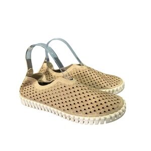 Ilse Jacobsen Shoes Womens Sz 6.5/37 Tulip Tan Perforated Slip On Sneaker Flats
